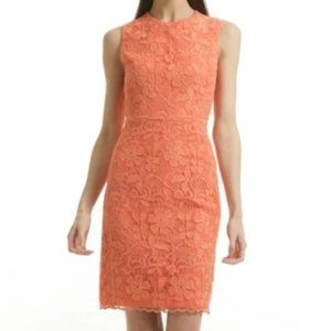 Badgley Mischka Belle Coral Orange Floral Lace Sheath Dress